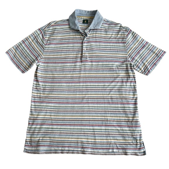 ROBERT TALBOTT Men's Polo Shirt Multi Color Stripes Cotton/Linen Lightweight XL - Picture 1 of 9